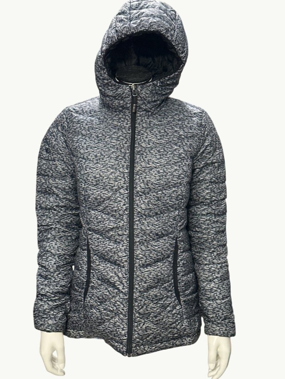 Jole Reversible Hooded Puffer Jacket Black Gray Marled Quilted Winter Outerwear